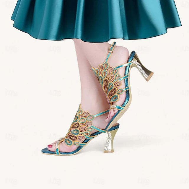 Sparkling Peep Toe Stiletto Sandals for Women's Bridal Wedding Heels