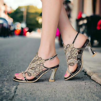 Sparkling Peep Toe Stiletto Sandals for Women's Bridal Wedding Heels