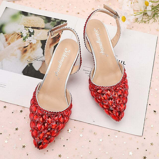 Bridal Sandals for Women with Bling Bling Pointed Toe and High Heel