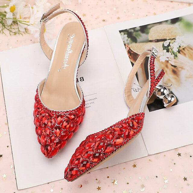 Bridal Sandals for Women with Bling Bling Pointed Toe and High Heel