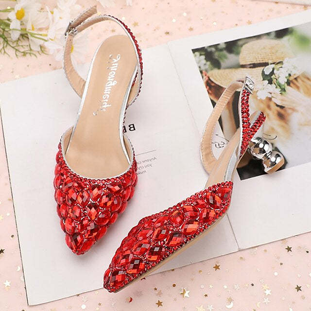 Bridal Sandals for Women with Bling Bling Pointed Toe and High Heel