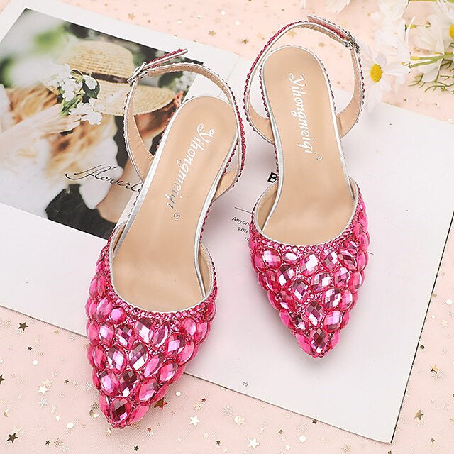 Bridal Sandals for Women with Bling Bling Pointed Toe and High Heel
