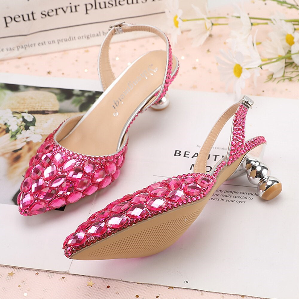 Bridal Sandals for Women with Bling Bling Pointed Toe and High Heel