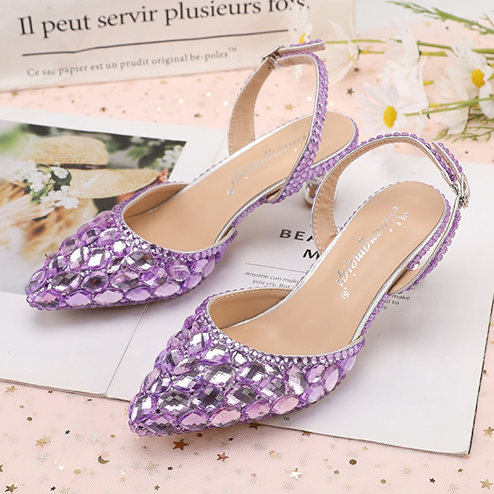 Bridal Sandals for Women with Bling Bling Pointed Toe and High Heel