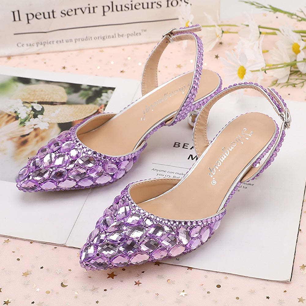 Bridal Sandals for Women with Bling Bling Pointed Toe and High Heel
