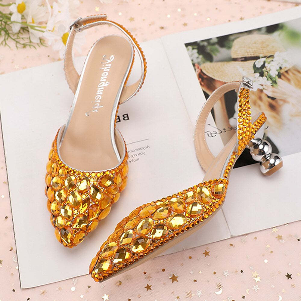 Bridal Sandals for Women with Bling Bling Pointed Toe and High Heel