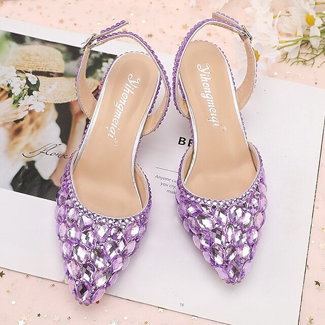 Bridal Sandals for Women with Bling Bling Pointed Toe and High Heel