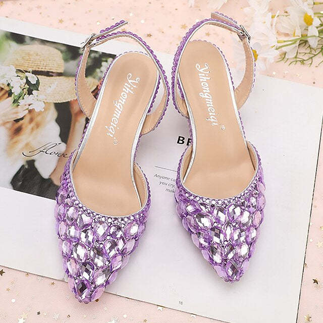 Bridal Sandals for Women with Bling Bling Pointed Toe and High Heel