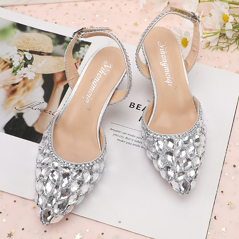 Bridal Sandals for Women with Bling Bling Pointed Toe and High Heel