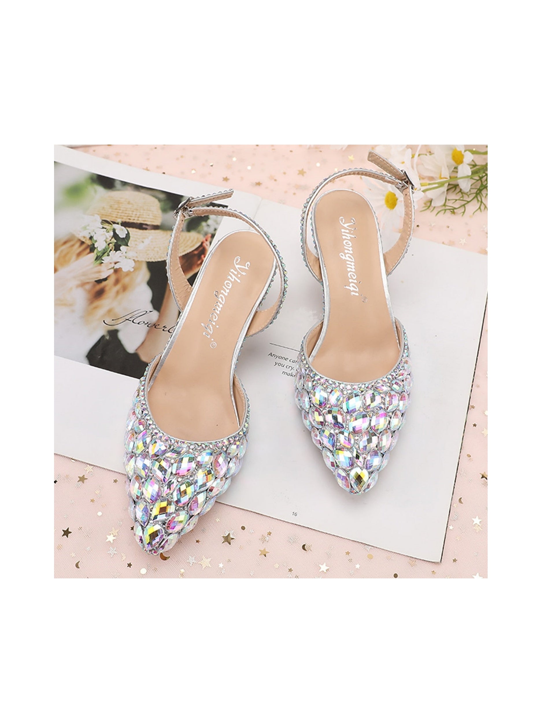 Bridal Sandals for Women with Bling Bling Pointed Toe and High Heel