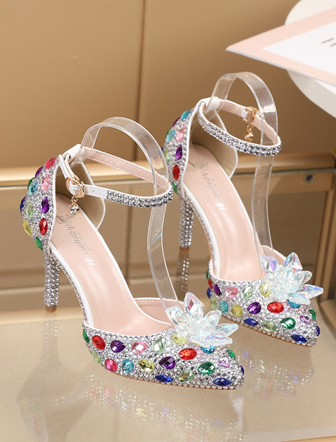 Silver Blue PU Bridal Pumps for Women - Pointed Toe Closed Wedding Shoes