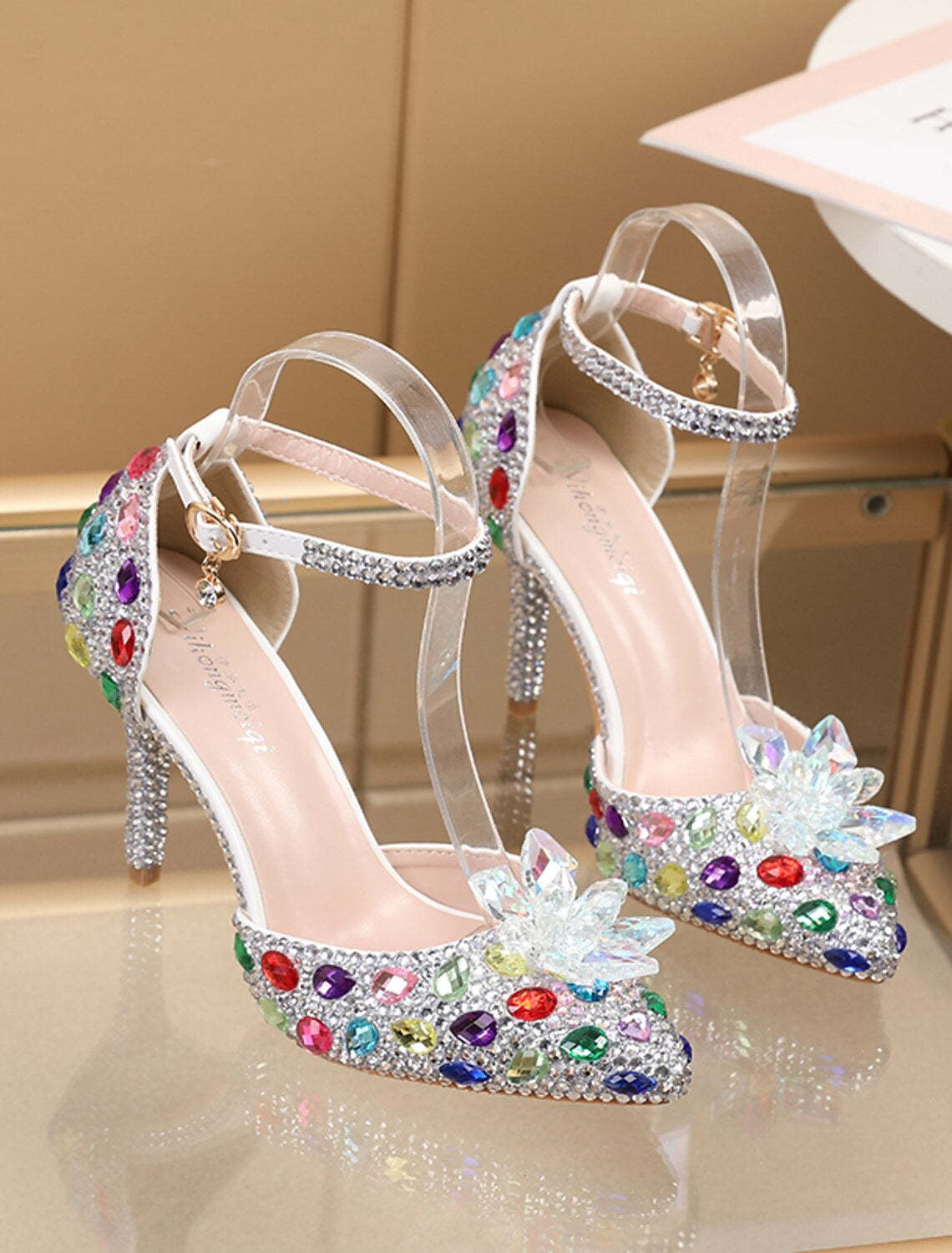 Silver Blue PU Bridal Pumps for Women - Pointed Toe Closed Wedding Shoes