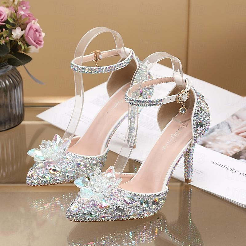 Silver Blue PU Bridal Pumps for Women - Pointed Toe Closed Wedding Shoes