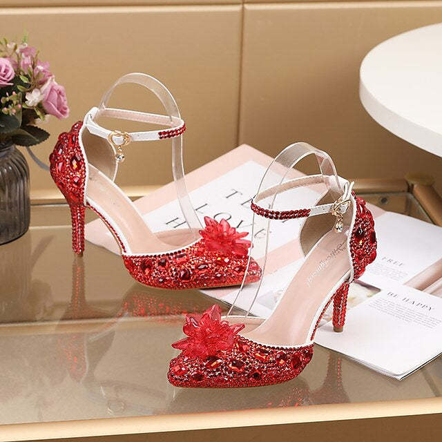 Silver Blue PU Bridal Pumps for Women - Pointed Toe Closed Wedding Shoes