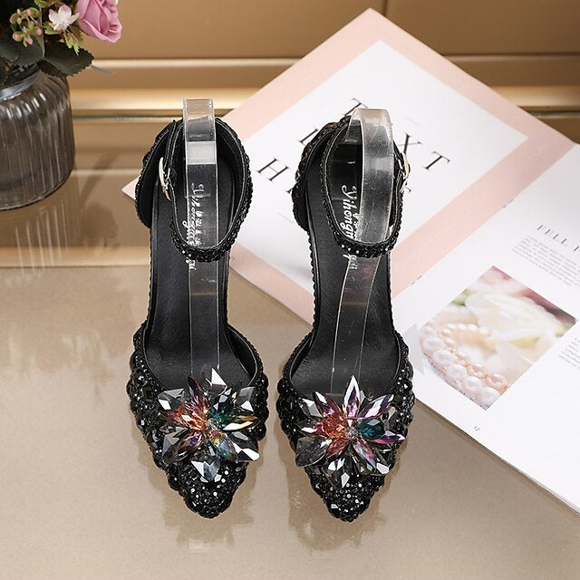 Silver Blue PU Bridal Pumps for Women - Pointed Toe Closed Wedding Shoes