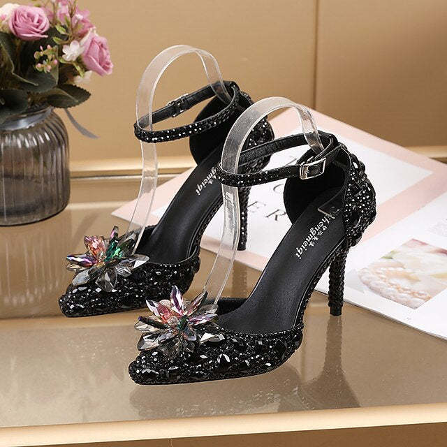 Silver Blue PU Bridal Pumps for Women - Pointed Toe Closed Wedding Shoes