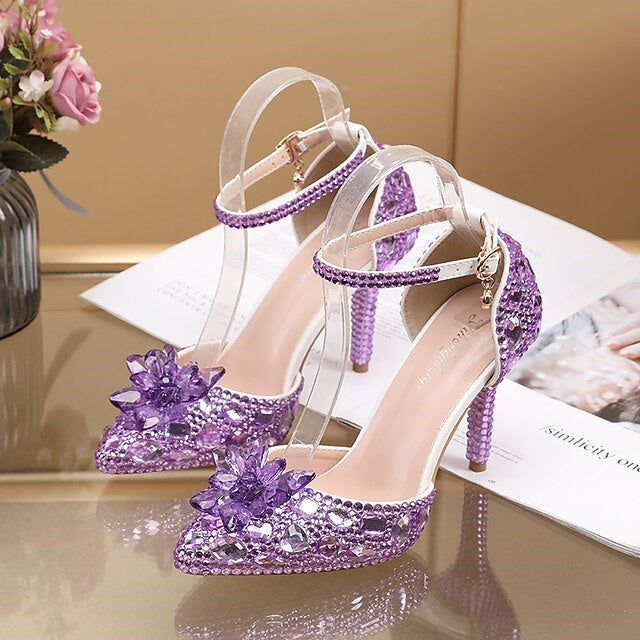 Silver Blue PU Bridal Pumps for Women - Pointed Toe Closed Wedding Shoes