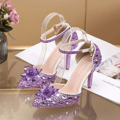 Silver Blue PU Bridal Pumps for Women - Pointed Toe Closed Wedding Shoes