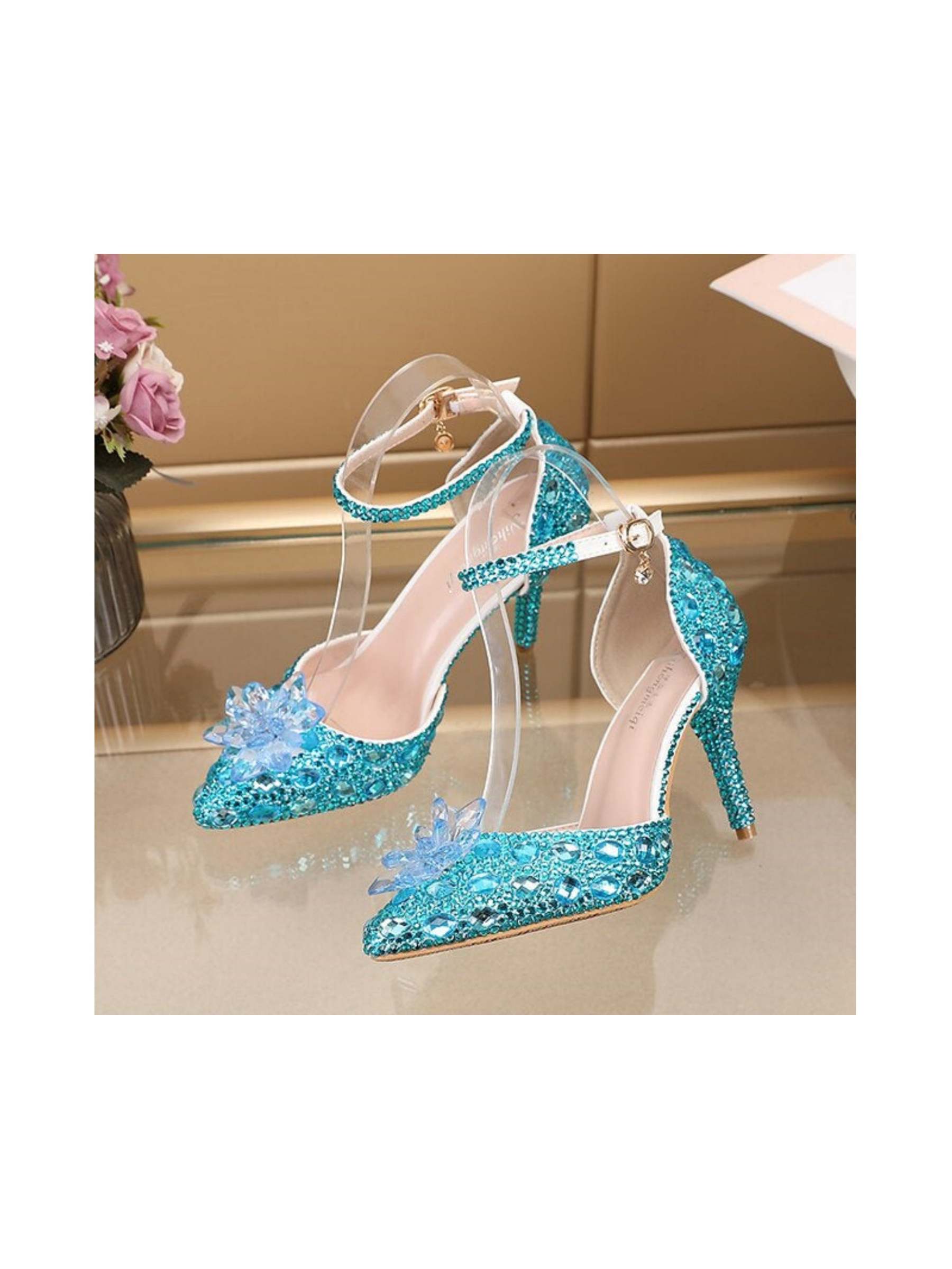 Silver Blue PU Bridal Pumps for Women - Pointed Toe Closed Wedding Shoes