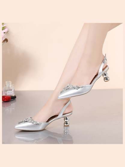 Bridal Shoes for Women with Crystal Sparkle and Glitter Buckle Low Heel Pointed Toe