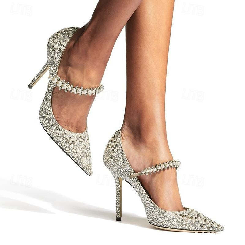 Bridal Shoes for Women with Rhinestone Sparkle Flat Heel and Pointed Toe