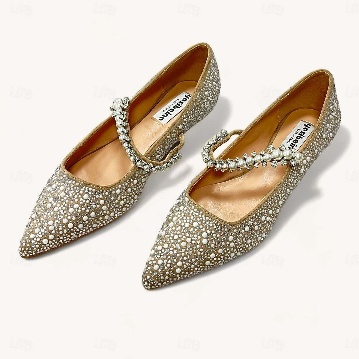 Bridal Shoes for Women with Rhinestone Sparkle Flat Heel and Pointed Toe