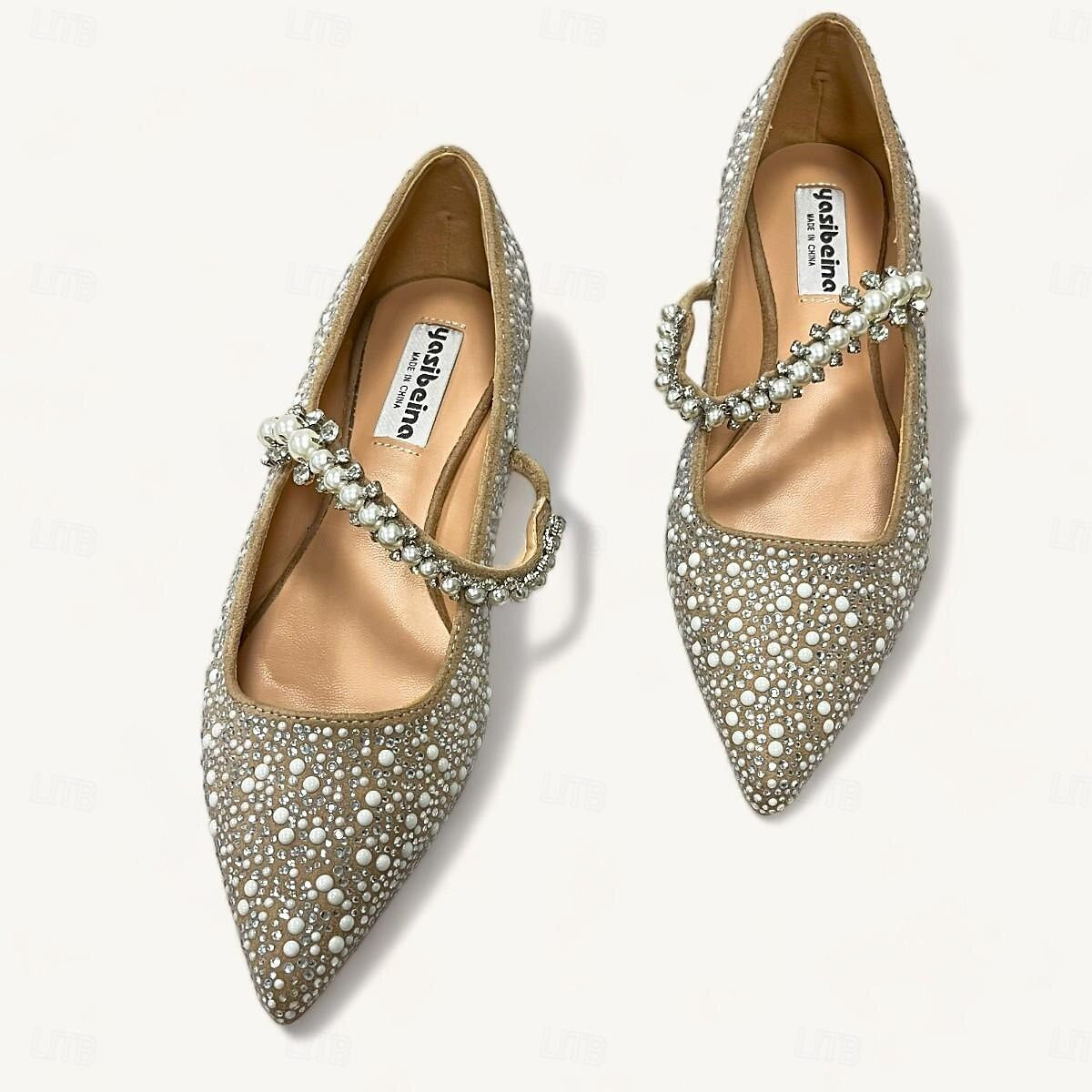 Bridal Shoes for Women with Rhinestone Sparkle Flat Heel and Pointed Toe