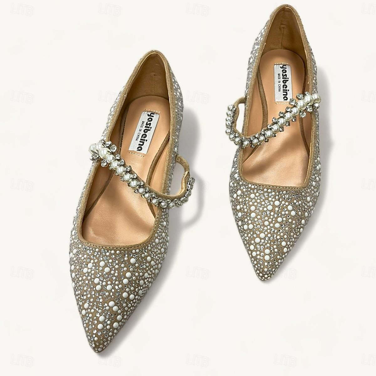 Bridal Shoes for Women with Rhinestone Sparkle Flat Heel and Pointed Toe