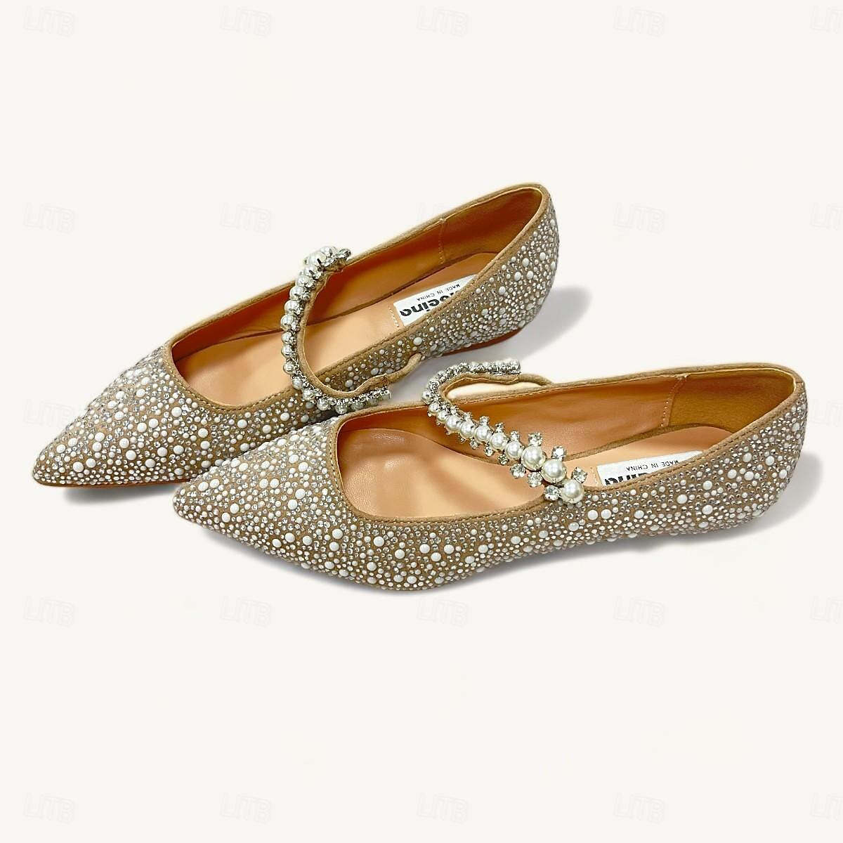 Bridal Shoes for Women with Rhinestone Sparkle Flat Heel and Pointed Toe