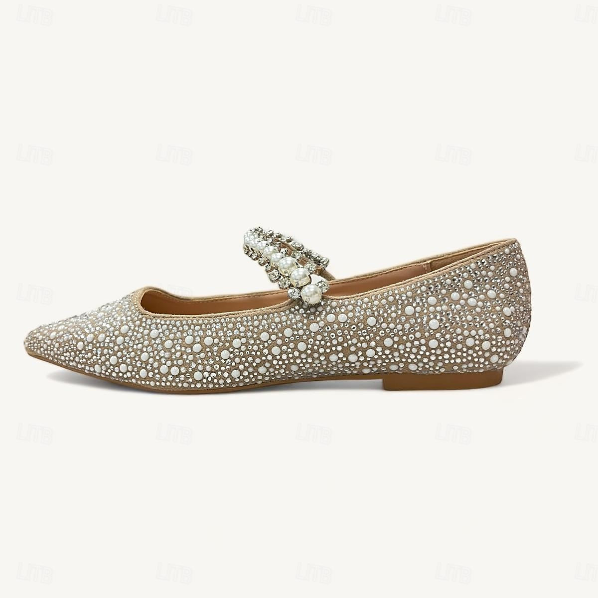 Bridal Shoes for Women with Rhinestone Sparkle Flat Heel and Pointed Toe