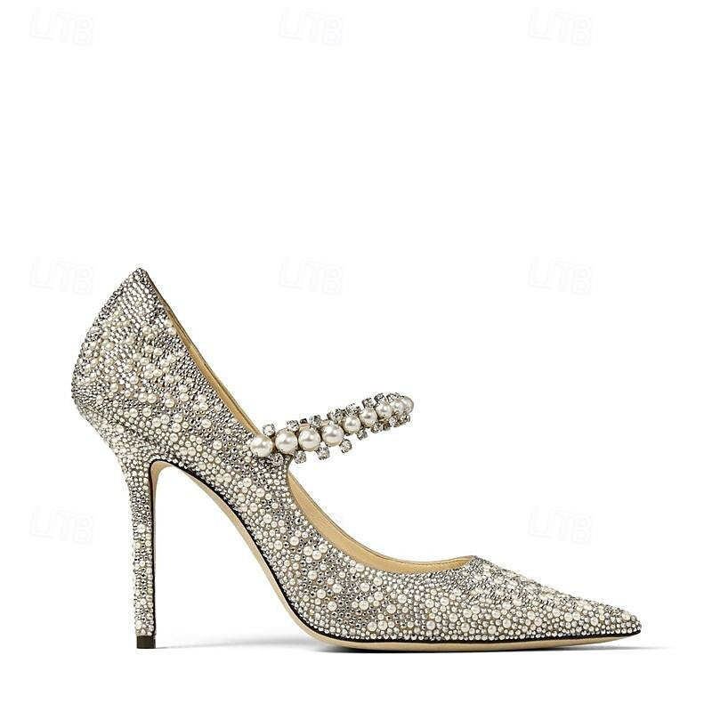 Bridal Shoes for Women with Rhinestone Sparkle Flat Heel and Pointed Toe