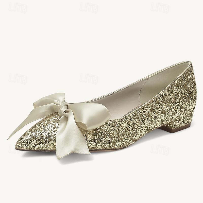 Bridal Flats for Women with Bowknot and Pointed Toe