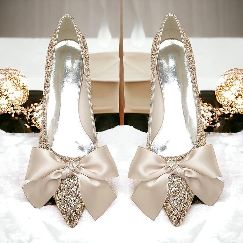 Bridal Flats for Women with Bowknot and Pointed Toe