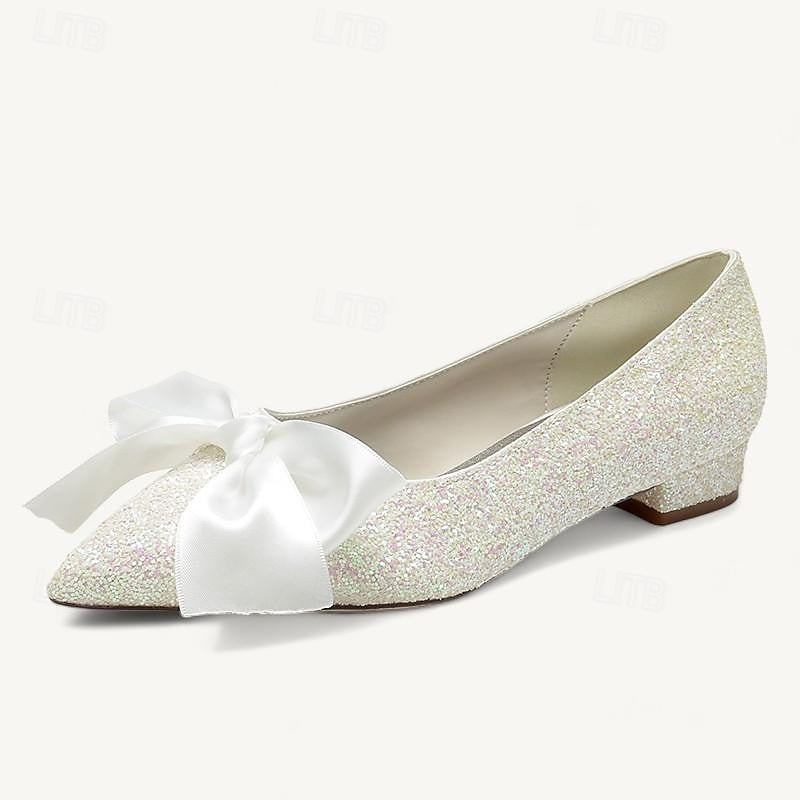 Bridal Flats for Women with Bowknot and Pointed Toe