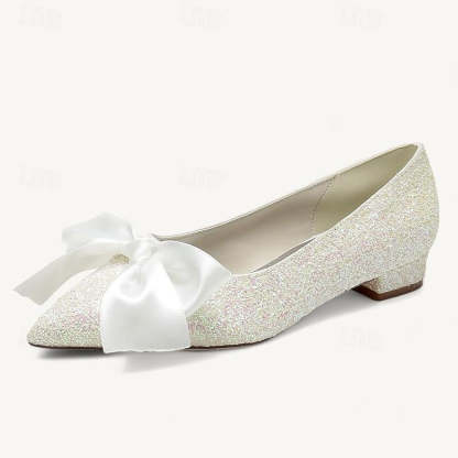 Bridal Flats for Women with Bowknot and Pointed Toe