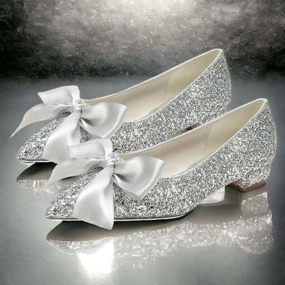 Bridal Flats for Women with Bowknot and Pointed Toe