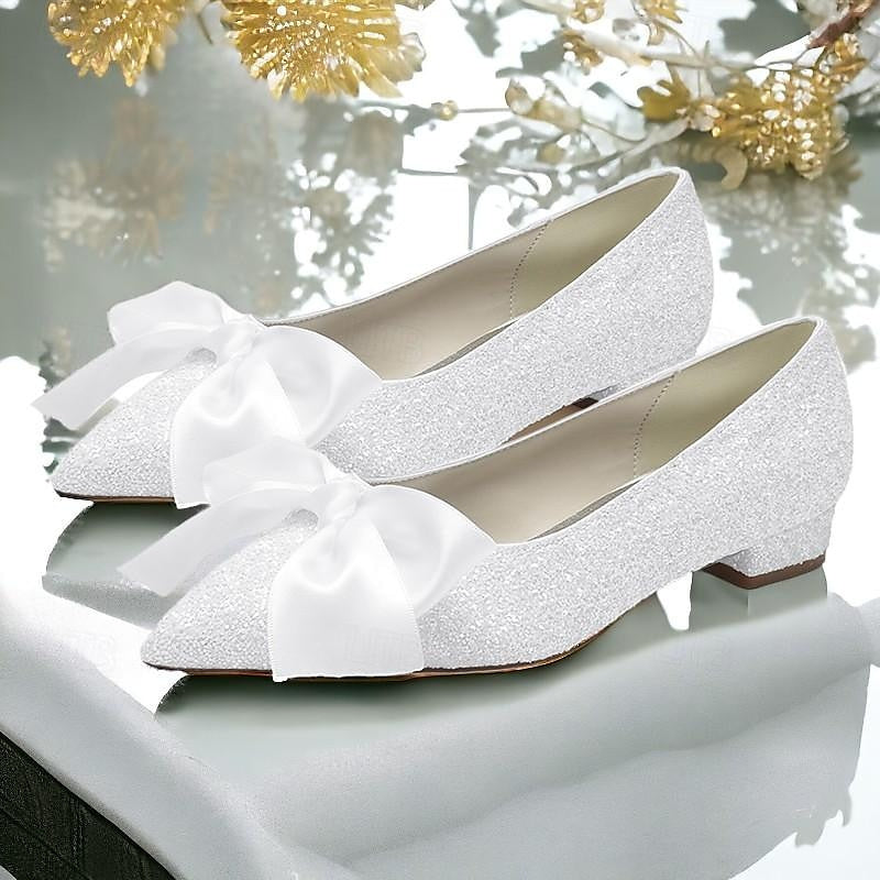 Bridal Flats for Women with Bowknot and Pointed Toe