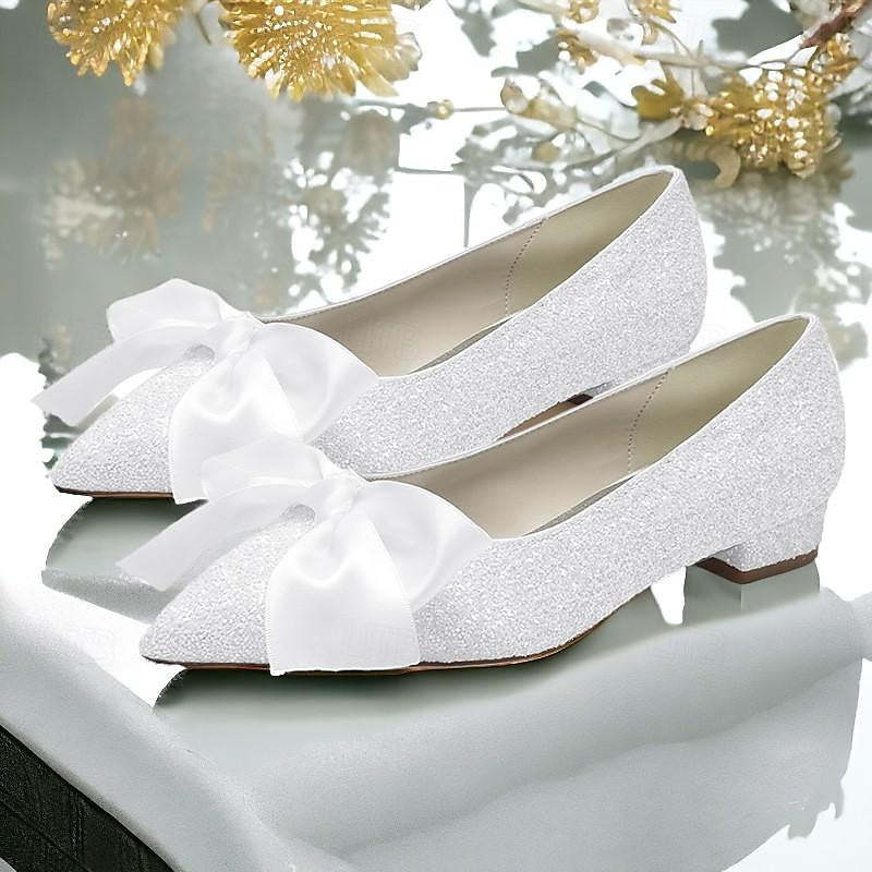 Bridal Flats for Women with Bowknot and Pointed Toe