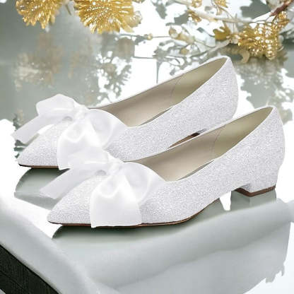 Bridal Flats for Women with Bowknot and Pointed Toe