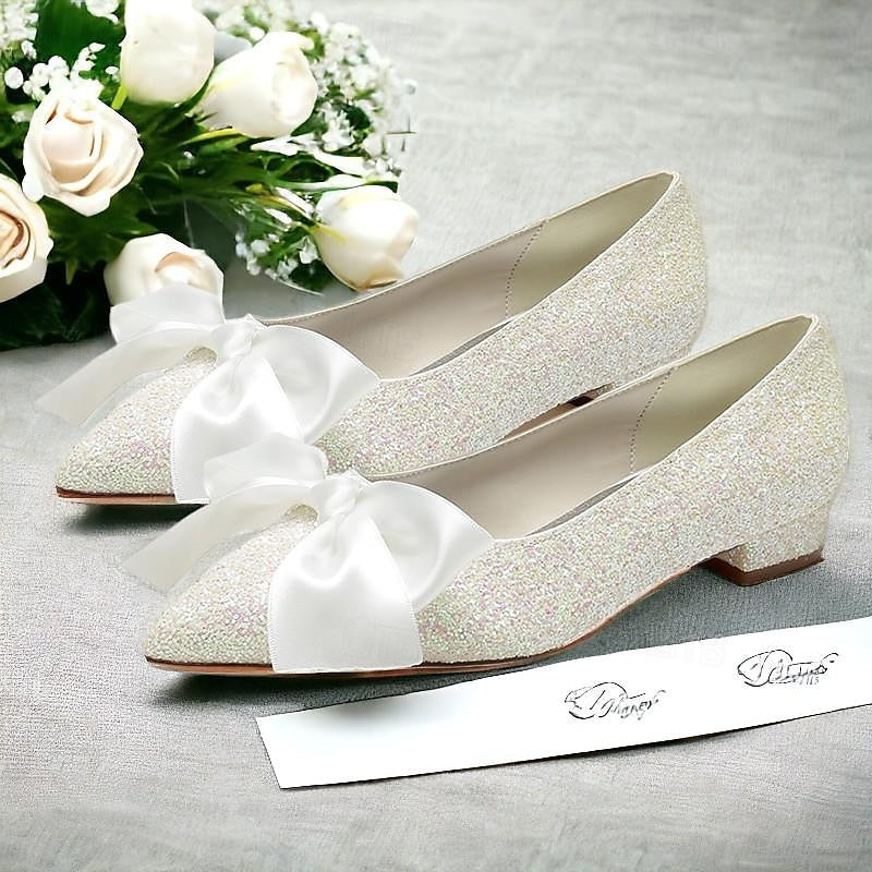 Bridal Flats for Women with Bowknot and Pointed Toe