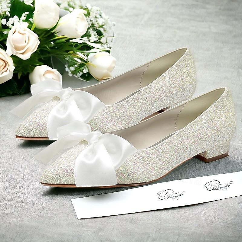Bridal Flats for Women with Bowknot and Pointed Toe