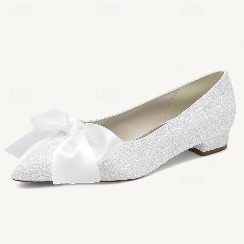 Bridal Flats for Women with Bowknot and Pointed Toe