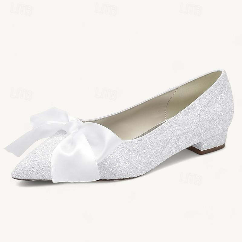 Bridal Flats for Women with Bowknot and Pointed Toe