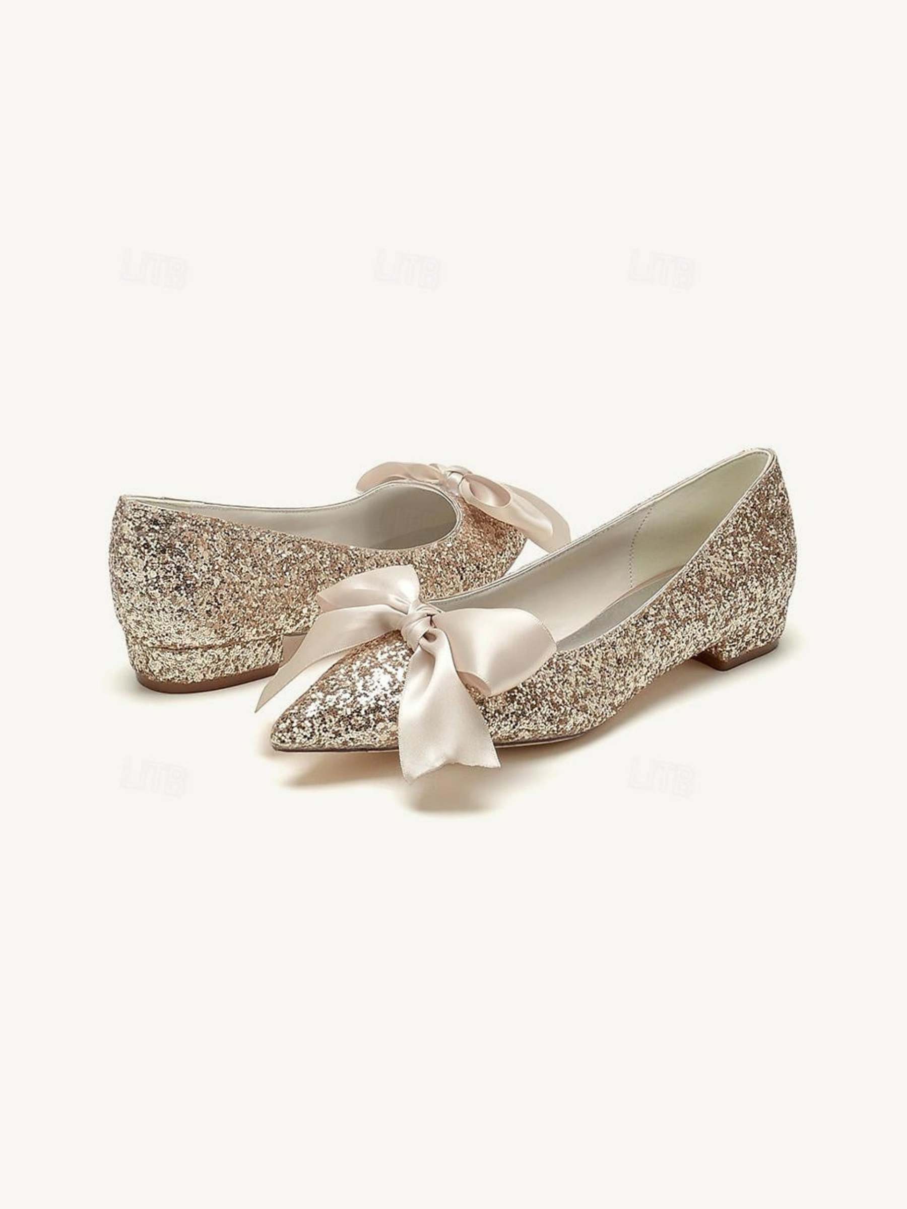 Bridal Flats for Women with Bowknot and Pointed Toe