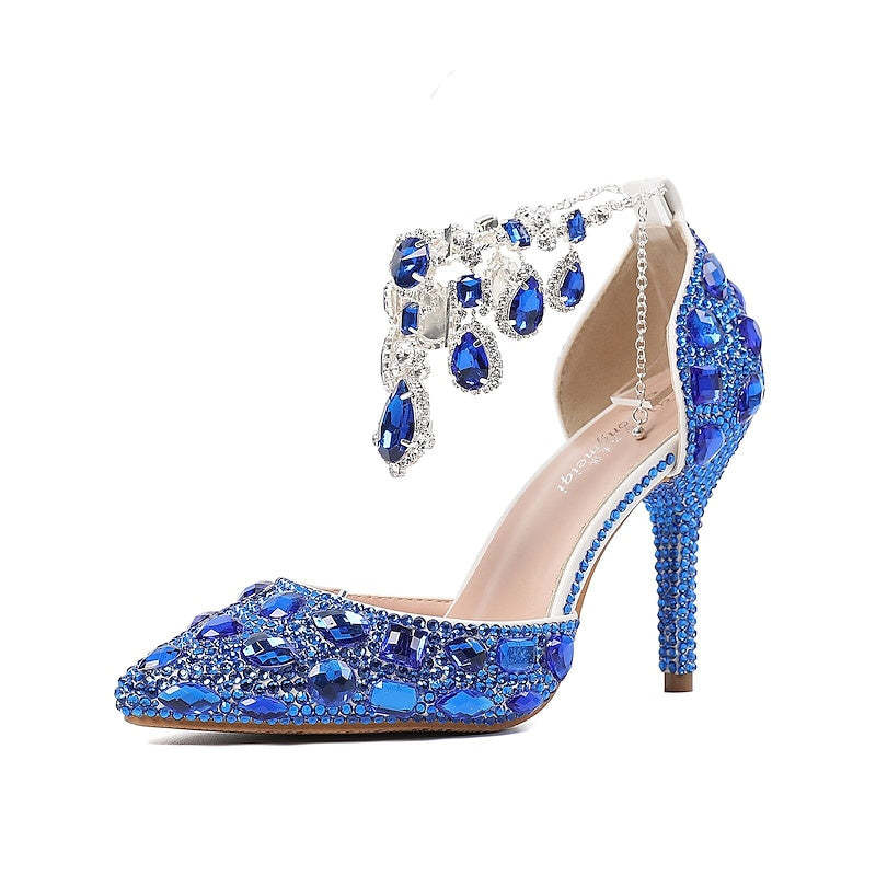 Bridal Pumps for Women with Glitter Crystal Sequined Jeweled Details