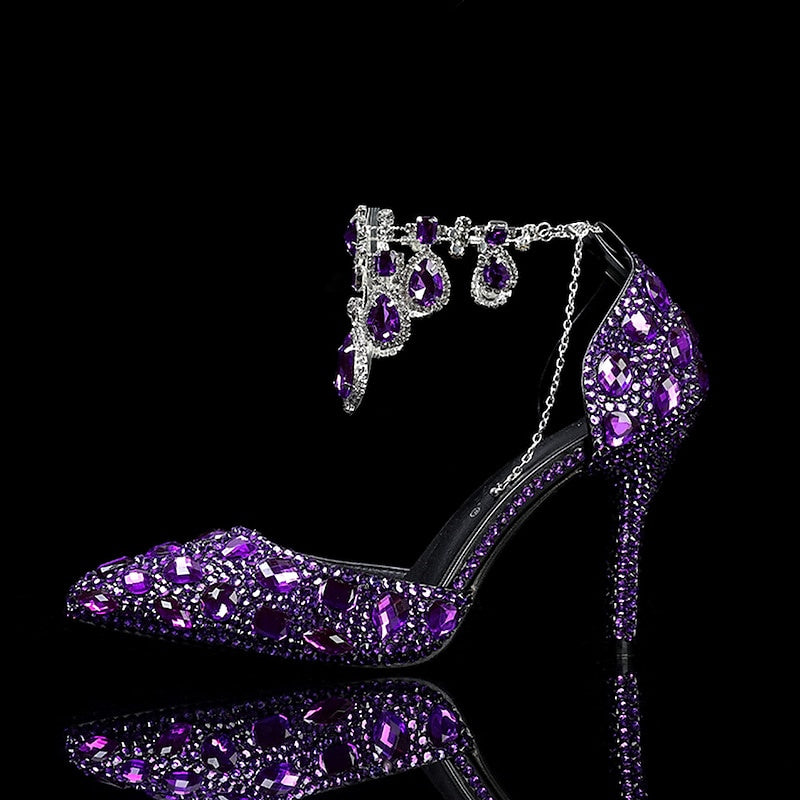 Bridal Pumps for Women with Glitter Crystal Sequined Jeweled Details