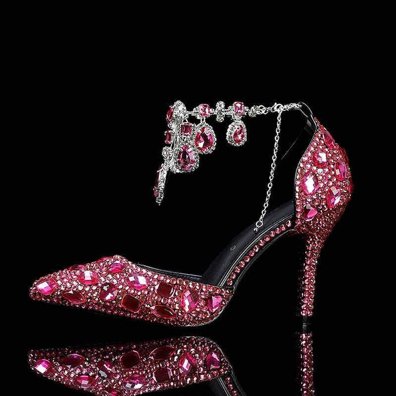 Bridal Pumps for Women with Glitter Crystal Sequined Jeweled Details