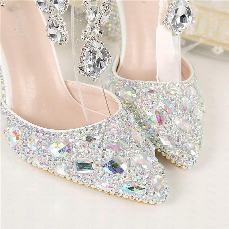 Bridal Pumps for Women with Glitter Crystal Sequined Jeweled Details