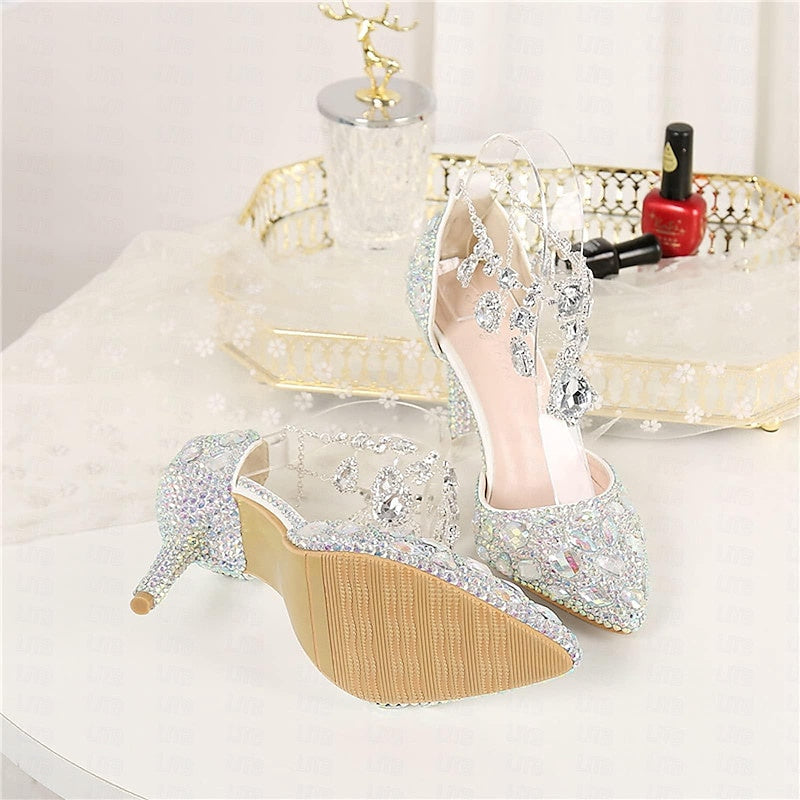 Bridal Pumps for Women with Glitter Crystal Sequined Jeweled Details