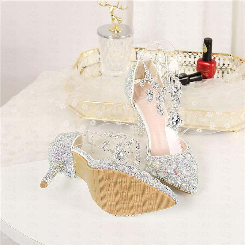 Bridal Pumps for Women with Glitter Crystal Sequined Jeweled Details